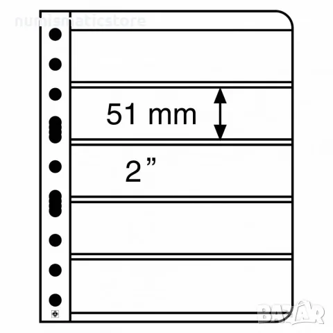 Leuchtturm VARIO 5C–прозрачни листа пет банкноти на лист– 195 x 51 mm, 5 броя