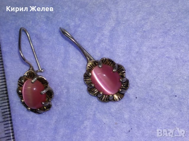 ПРЕКРАСНИ РЕТРО АРТ НУВО СТИЛ СРЕБЪРНИ ОБЕЦИ СРЕБРО 925 с РОЗОВО КОТЕШКО ОКО РЪЧНА ИЗРАБОТКА 27701, снимка 12 - Обеци - 42845707