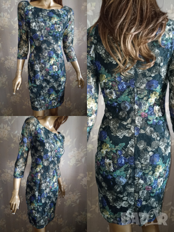 Rinascimento S- Елегантна  италианска рокля от стегнат тюл с флорален принт , снимка 3 - Рокли - 44684944