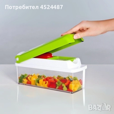 Кухненско Ренде с контейнер - Nicer Dicer Plus от 13 части + Подарък Бутилка за олио,оцет, 300ML, снимка 4 - Аксесоари за кухня - 54158353