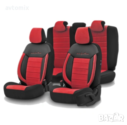 Луксозна тапицерия OTOM текстил с еко кожа COMFORT LINE Design – Червено-Черна с червен шев