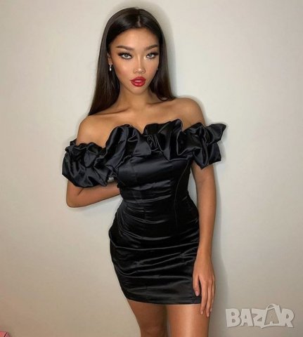 Празнична елегантна черна рокля с воали 