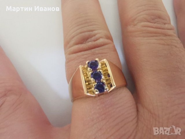 Златен пръстен с лилав аметист , снимка 9 - Пръстени - 30283686