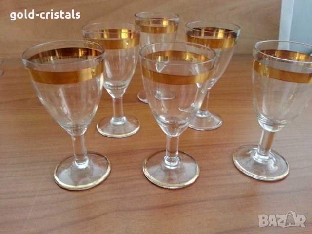 Ретро стъклени чаши чашки с златен кант, снимка 6 - Антикварни и старинни предмети - 29284923