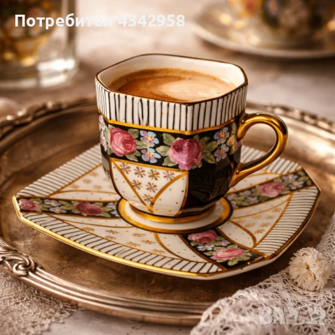 Рядка винтидж порцеланова чаша с чинийка – Art Deco, Германия (1920–1930 г.)  , снимка 2 - Антикварни и старинни предмети - 53934535