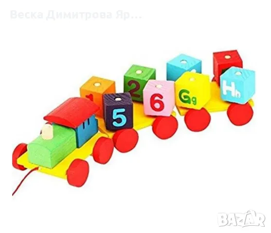 Дървена играчка Влак с 3 вагона,Whirlwind,Азбука и цифра, снимка 3 - Влакчета, самолети, хеликоптери - 48642671
