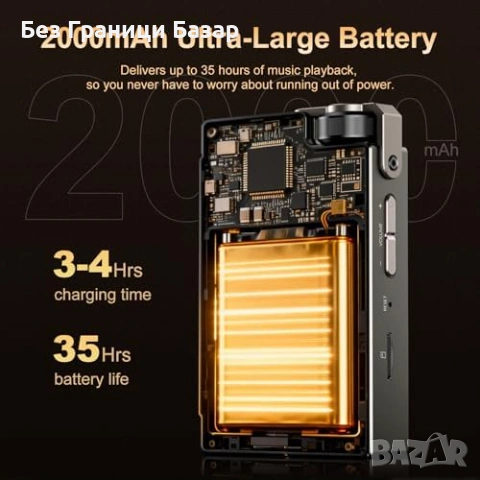 Нов Портативен HiFi MP3 Плейър Lossless DSD 64GB 24bit/192kHz DAC Черен, снимка 6 - MP3 и MP4 плеъри - 53888590