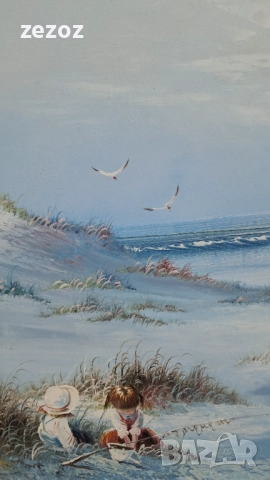 Авторска картина "Деца на риболов", снимка 5 - Картини - 52387485