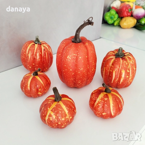 6066 Изкуствени тикви за декорация, 6 броя