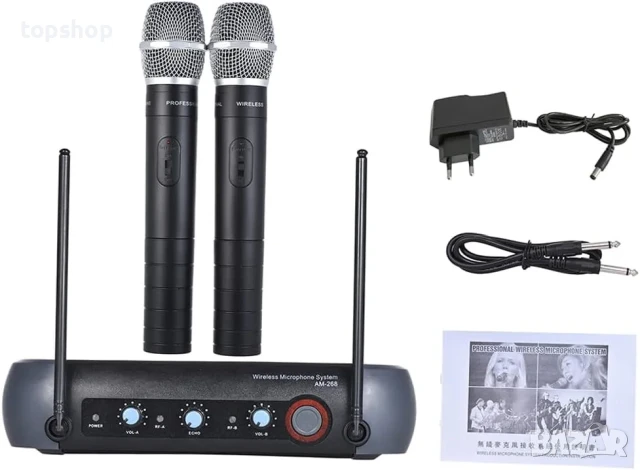 AMMOON AM-268 двуканални vhf безжични WIFI микрофони, 40 метра обхват, ехо ефект, изолиране на шума, снимка 5 - Микрофони - 50524987