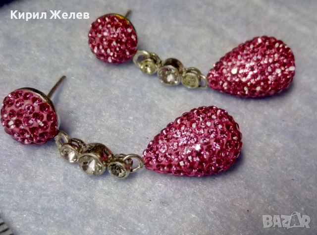 ЕФЕКТНИ ФЕШЪН АРТ СТИЛ СРЕБЪРНИ ОБЕЦИ СРЕБРО 925 с БЯЛА ПОЗЛАТА РОЗОВ ЕМАЙЛ и ИСКРЯЩИ КРИСТАЛИ 47935, снимка 2 - Обеци - 50542174