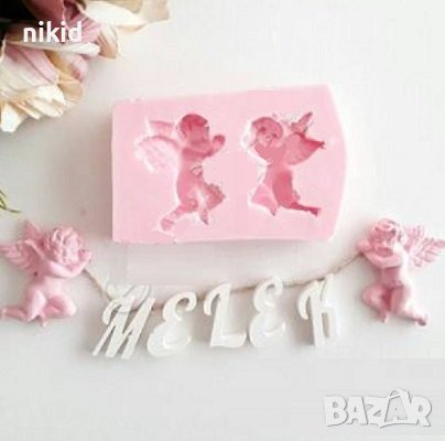 2 срещуположни ангела ангелчета ангели ангел силиконов молд форма фондан гипс декор 