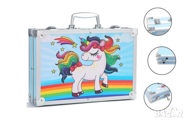 Комплект за рисуване и оцветяване в метален куфар Еднорог /145 части/., снимка 2 - Други игри - 42902376