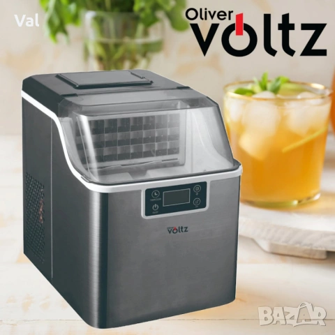 Ледогенератор Oliver Voltz, 170W, 22кг/24ч, 3.2 л, 24 квадратни кубчета за цикъл работа, Инокс