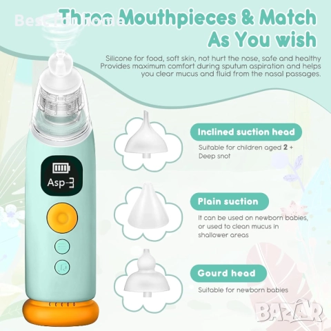 FACAIO Назален аспиратор с 3 накрайника, музикална, светлинна  функция, снимка 5 - Други - 51856378