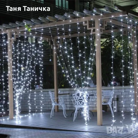 Коледна украса - LED светеща завеса, 300x60 см. Цветове - жълт и многоцветен Дебел кабел