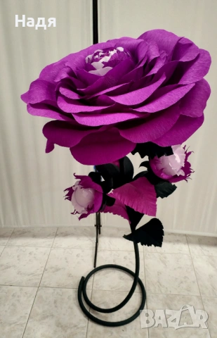 Огромно цвете от креп хартия за украса,фотосесия,подарък, снимка 3 - Декорация - 53033625