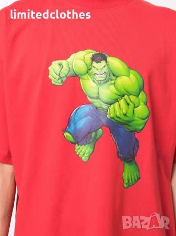 BALENCIAGA Red Hulk Embroidered Logo Oversized Мъжка / Дамска Тениска size M (XL) и L (XXL), снимка 4 - Тениски - 38833219