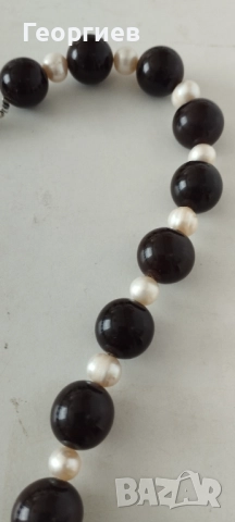 Колие с тъмен кехлибар и естествени бели перли 72.93 гр., снимка 3 - Колиета, медальони, синджири - 51869833