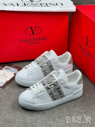 Valentino Дамски Бели Маратонки С Кристали👟Дамски Спортни Обувки С Камъни В Бял Цвят Код E1326, снимка 4 - Маратонки - 54148512