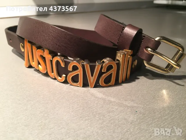 Кафяв дамски колан от естествена кожа с ефектни оранжеви букви Just Cavali , снимка 1