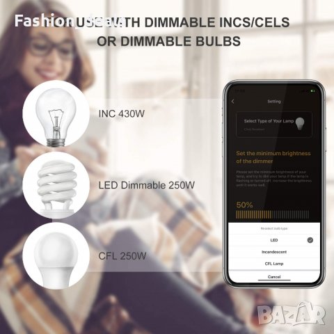 Нов смарт Таймер и превключвател за затъмняване за INC/CFL/LED крушка, снимка 7 - Други - 35406114