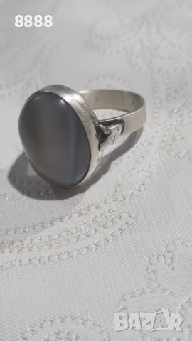 Стар масивен сребърен пръстен с камък Ахат , снимка 4 - Пръстени - 44297230