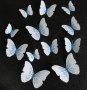 3D 12 бр pvc бели син кант самозалепващи пеперуди декорация за стена и мебел, снимка 1