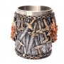 Код 94169 Стилна чаша от полирезин и метал с релефни декорации - дракон, мечове и вериги, снимка 3
