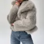 Дамско сиво, едноцветно палто, снимка 3