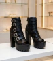 Летни боти на ток - черна кожа, снимка 2