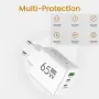 65W GaN зарядно USB PD Type-C бързо зареждане 3-портов телефонен адаптер QC3.0 Съвместим с iPhone 15, снимка 1