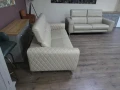 ПРОМОЦИЯ!!! Комплект кремави кожени дивани две тройки, снимка 6