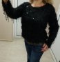 Черна "рошава" и много мекичка блуза - цялата в черни висящи пайети , снимка 1
