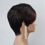 Черна къса пикси перука с червени кичури - ефектна синтетична коса, снимка 4