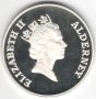 Alderney-5 Pounds-1995-KM# 14a-Queen Mother receiving flower-Silver Proof, снимка 2