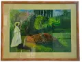 Ръчно рисувана картина "Дама в градината" - Импресионизъм,с рамка 48/63, снимка 2