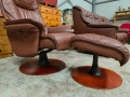 Relax кресло с отоманка от естествена кожа в отлично състояние , снимка 4