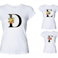Персонализирани тениски с цветя и вашата буква, снимка 2 - Тениски - 31717759
