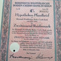 Райх облигация | 2000 марки | Реинско-Вестфалска кредитна банка | 1942г., снимка 3 - Други ценни предмети - 29135464