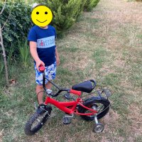 Детско колело + помощни колела , червен велосипед за момче с помощни колелета стойка за багажник, снимка 3 - Велосипеди - 42626955