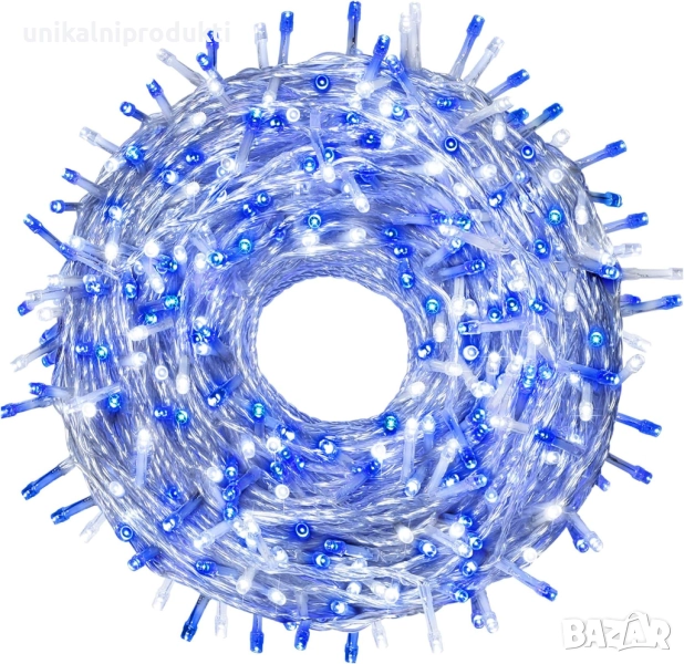 Вътрешни и външни коледни лампички 10м LED син+бяла светлина, 8 ефекта, снимка 1
