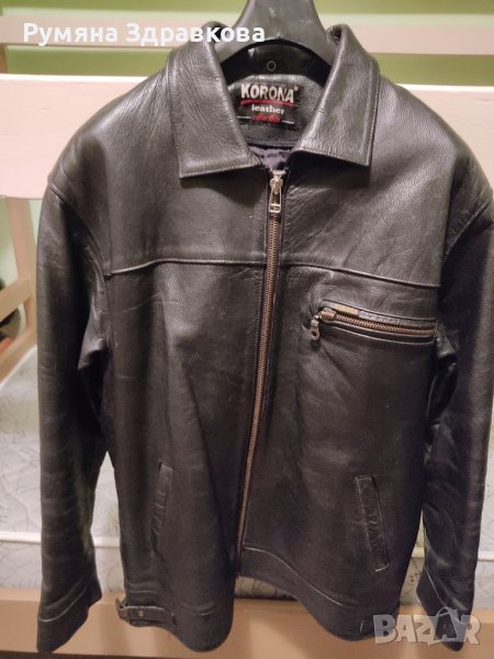 Черно мъжко яке от естествена кожа XL, снимка 1