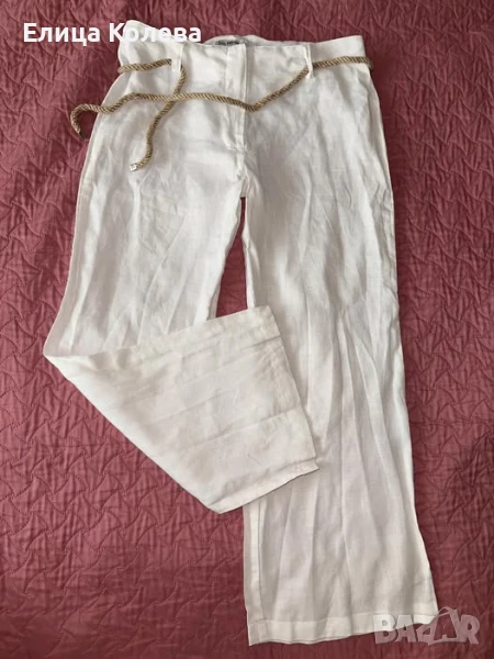 Бял ленен панталон с колан, размер S, снимка 1