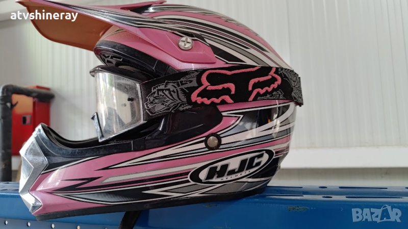 Каска за мотор, мотокрос HJC розова с очила FOX комплект XS, снимка 1
