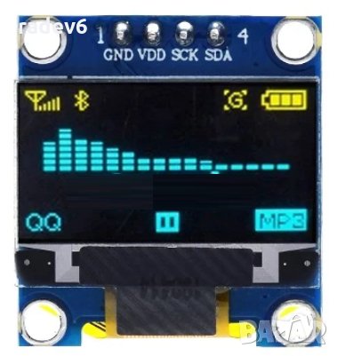 OLED дисплей 0.96" - синьо-жълт, I2C интерфейс, 128x64, Ардуино / Arduino, снимка 1