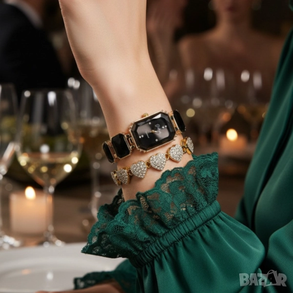 Дамски комплект часовник с кварцов механизъм и гривна, снимка 1