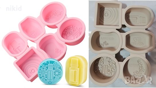 6 различни дълбоки форми резен плодове цветя козметика силиконов молд форма калъп за сапун гипс и др, снимка 1