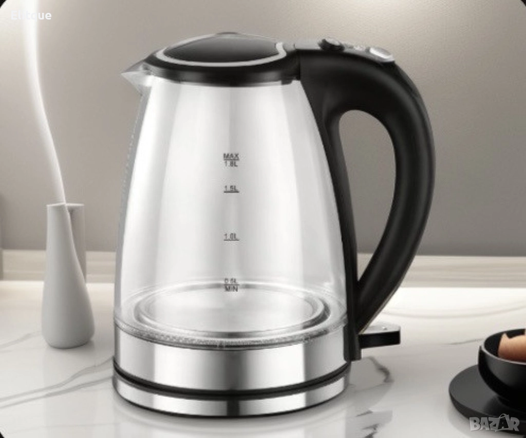 Електрическа кана Rosberg, 1800W, 1.8 л, стъклена, Черен, 2 ГОДИНИ ГАРАНЦИЯ, снимка 1