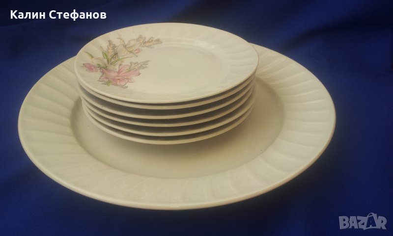 Порцеланов комплект за торта или ордьоври, салата 6 малки и 1 голяма, снимка 1